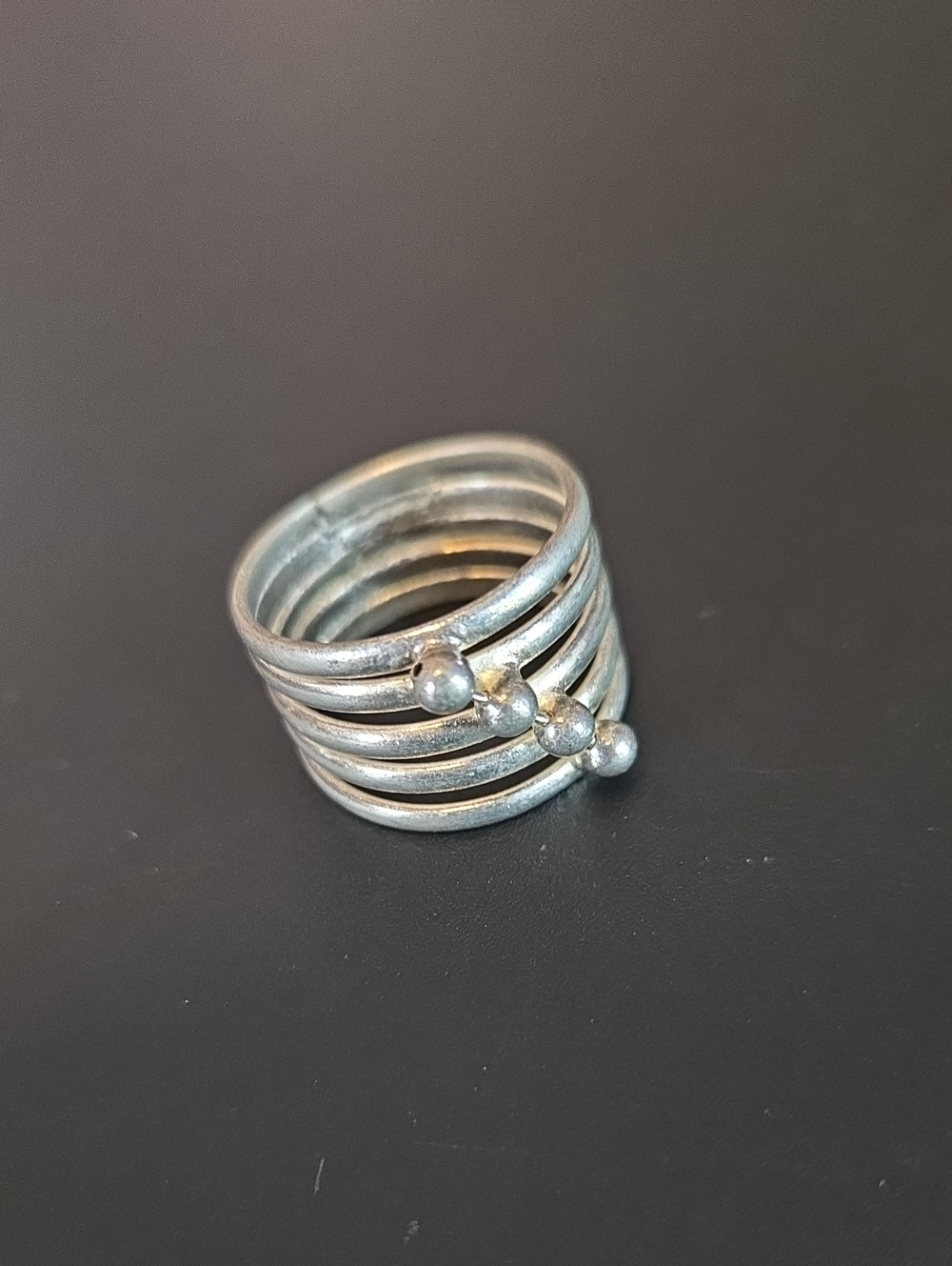 Stacked Silver Tone Band Ring with Bead Accents